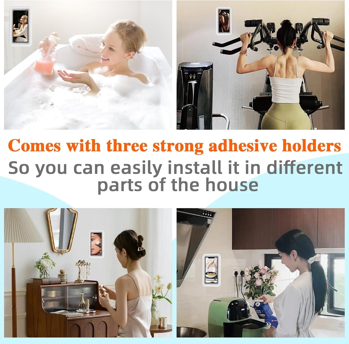 Shower Phone Holder Waterproof Adjustable Rotating Wall Mount Touchscreen Compatible Multi Functional Phone Holder for Shower Bathroom Waterproof Anti Fog Design