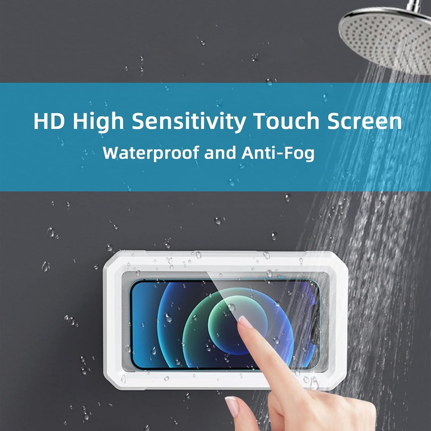 Shower Phone Holder Waterproof Adjustable Rotating Wall Mount Touchscreen Compatible Multi Functional Phone Holder for Shower Bathroom Waterproof Anti Fog Design