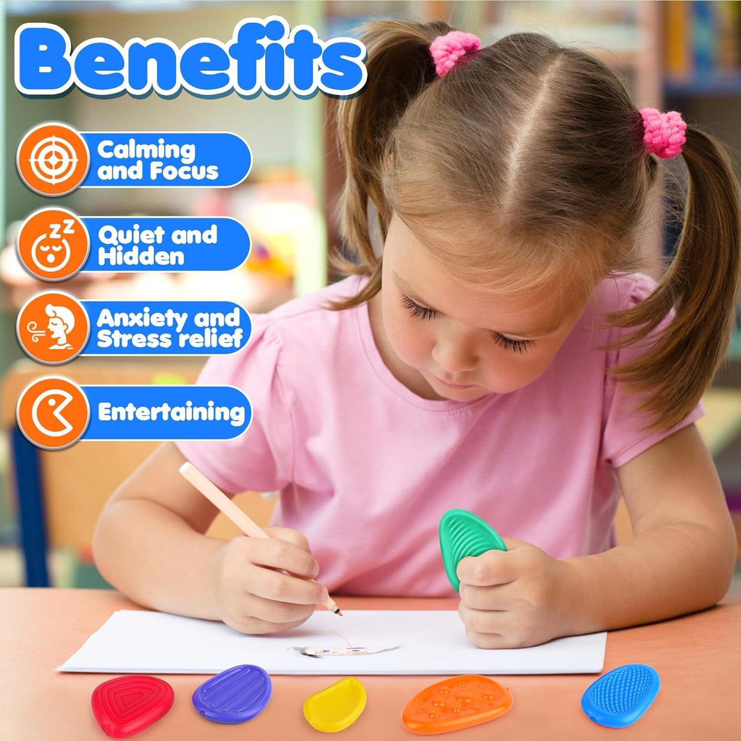 Fidget Toys Adults Sensory Stone: 6 Pack Textured Worry Stone for Autism Kids Calming Down - Fidget Stress Toys for Anxiety Relief - Small Students Prizes Fidget Toys