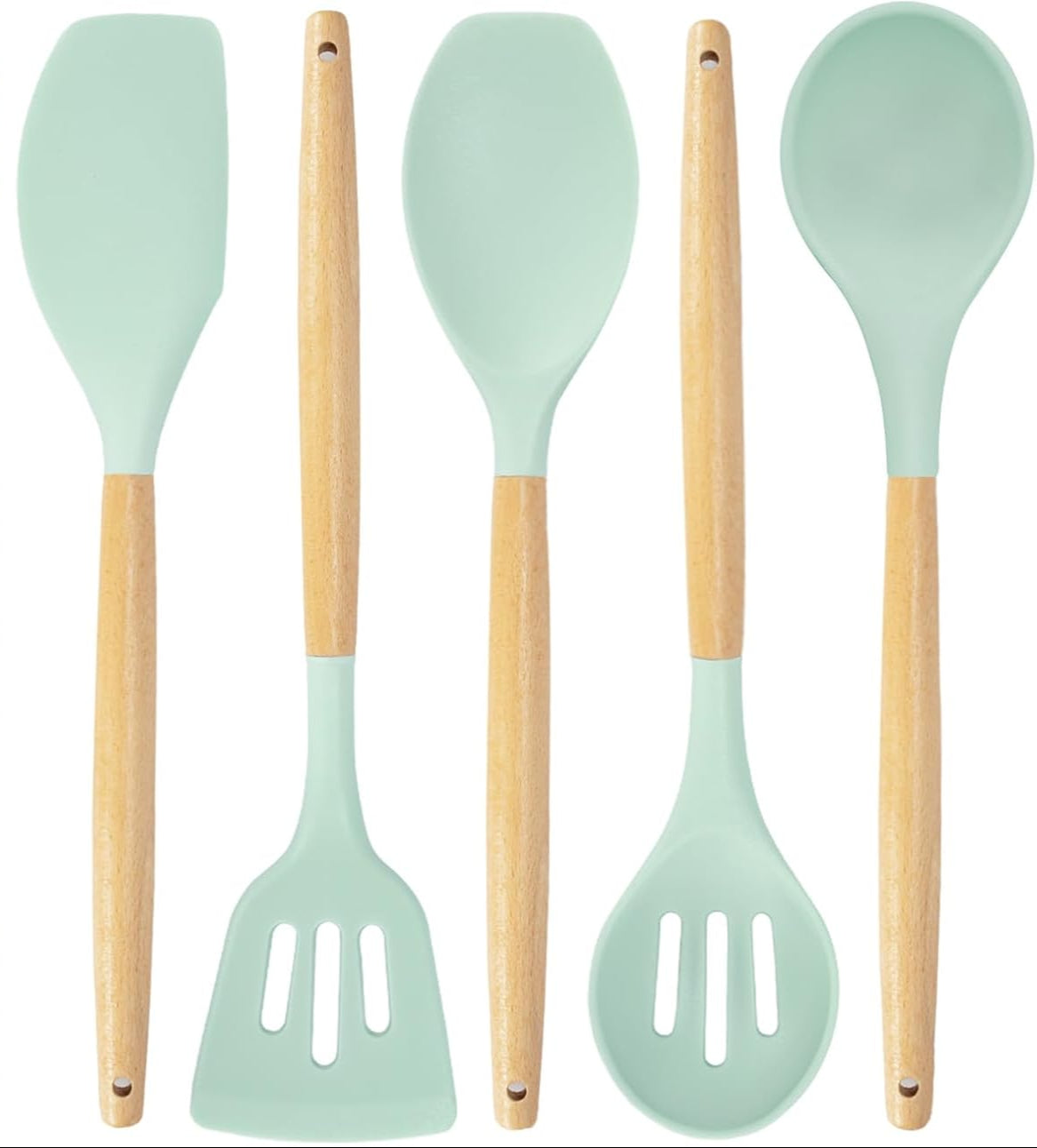 Kitchen Utensils Set, 5 Pcs Non-Stick Silicone Kitchen Cooking Utensils with Wooden Handle, Kitchen Spatula Cookware Utensils Set, Heat Resistant Silicone Kitchen Gadgets