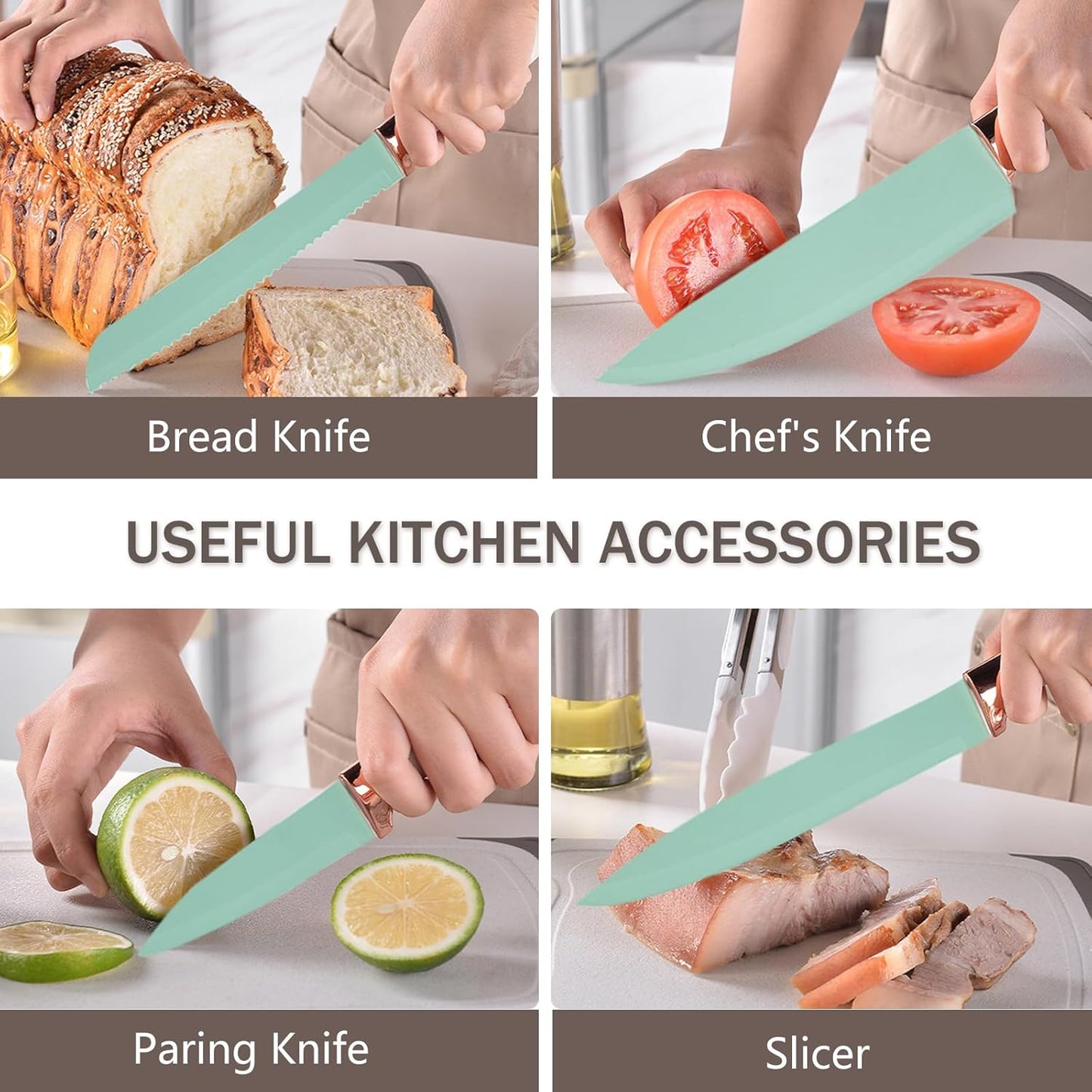 Cooking Utensils Set - 19 Piece Set with 11 Spatulas, 6 Sharp Knives, Silicone Utensils & Cutting Board