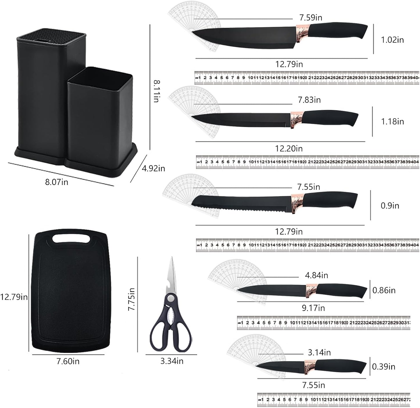 Cooking Utensils Set - 19 Piece Set with 11 Spatulas, 6 Sharp Knives, Silicone Utensils & Cutting Board