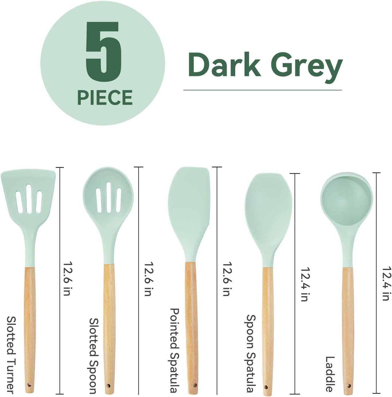 Kitchen Utensils Set, 5 Pcs Non-Stick Silicone Kitchen Cooking Utensils with Wooden Handle, Kitchen Spatula Cookware Utensils Set, Heat Resistant Silicone Kitchen Gadgets