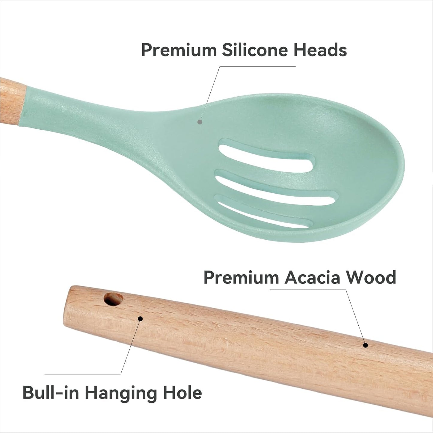Kitchen Utensils Set, 5 Pcs Non-Stick Silicone Kitchen Cooking Utensils with Wooden Handle, Kitchen Spatula Cookware Utensils Set, Heat Resistant Silicone Kitchen Gadgets