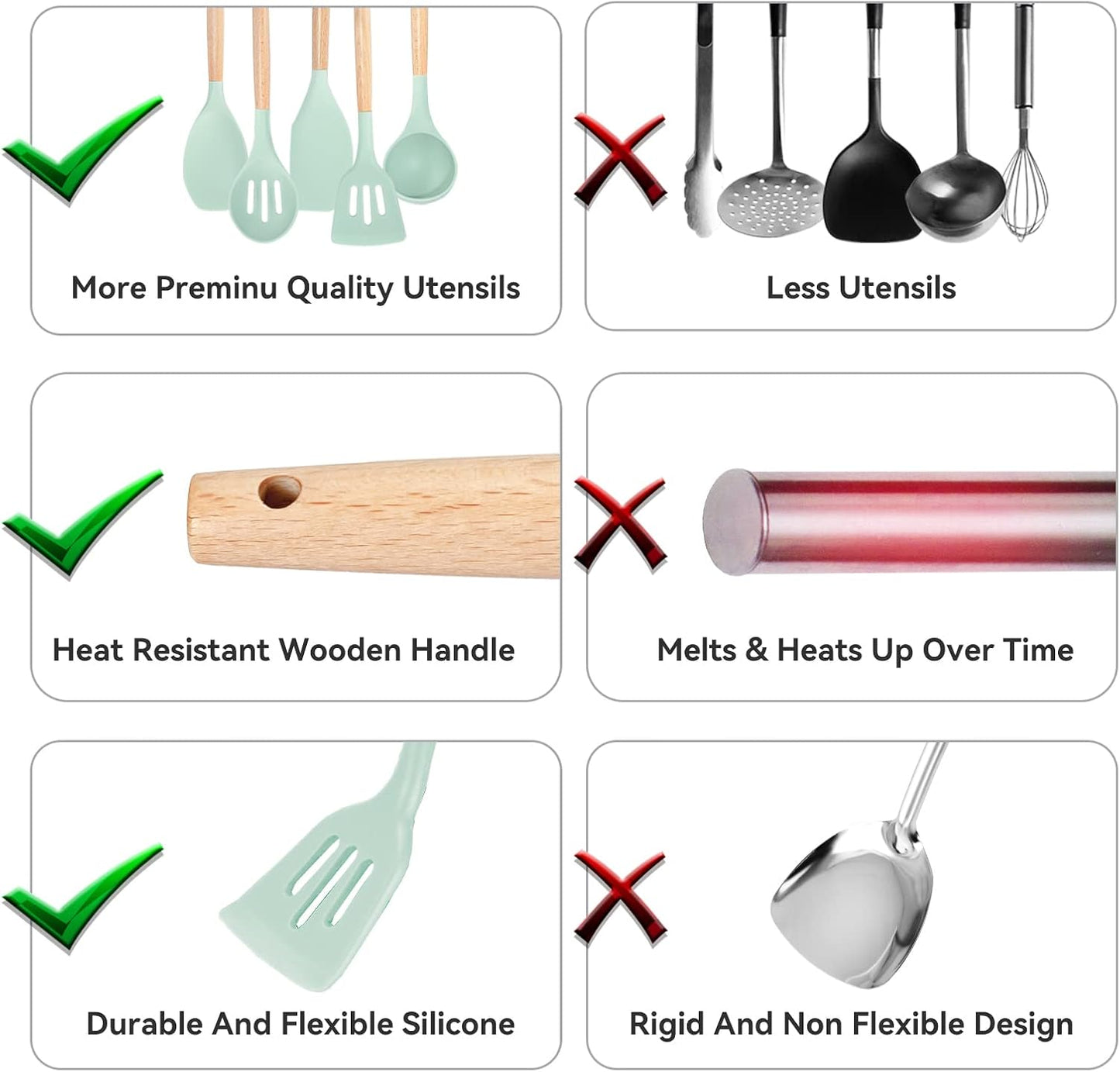 Kitchen Utensils Set, 5 Pcs Non-Stick Silicone Kitchen Cooking Utensils with Wooden Handle, Kitchen Spatula Cookware Utensils Set, Heat Resistant Silicone Kitchen Gadgets