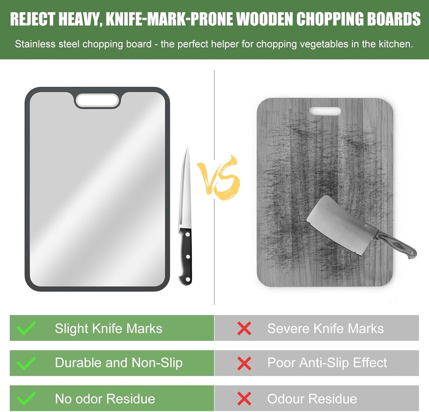 Cutting Board Double Sided With knife,HI NINGER 304 Stainless Steel Cutting Board for Kitchen,Food-Grade, Stainless Steel and Wheat Straw PP,Easy to Clean Large Cutting Board,non toxic Chopping Board