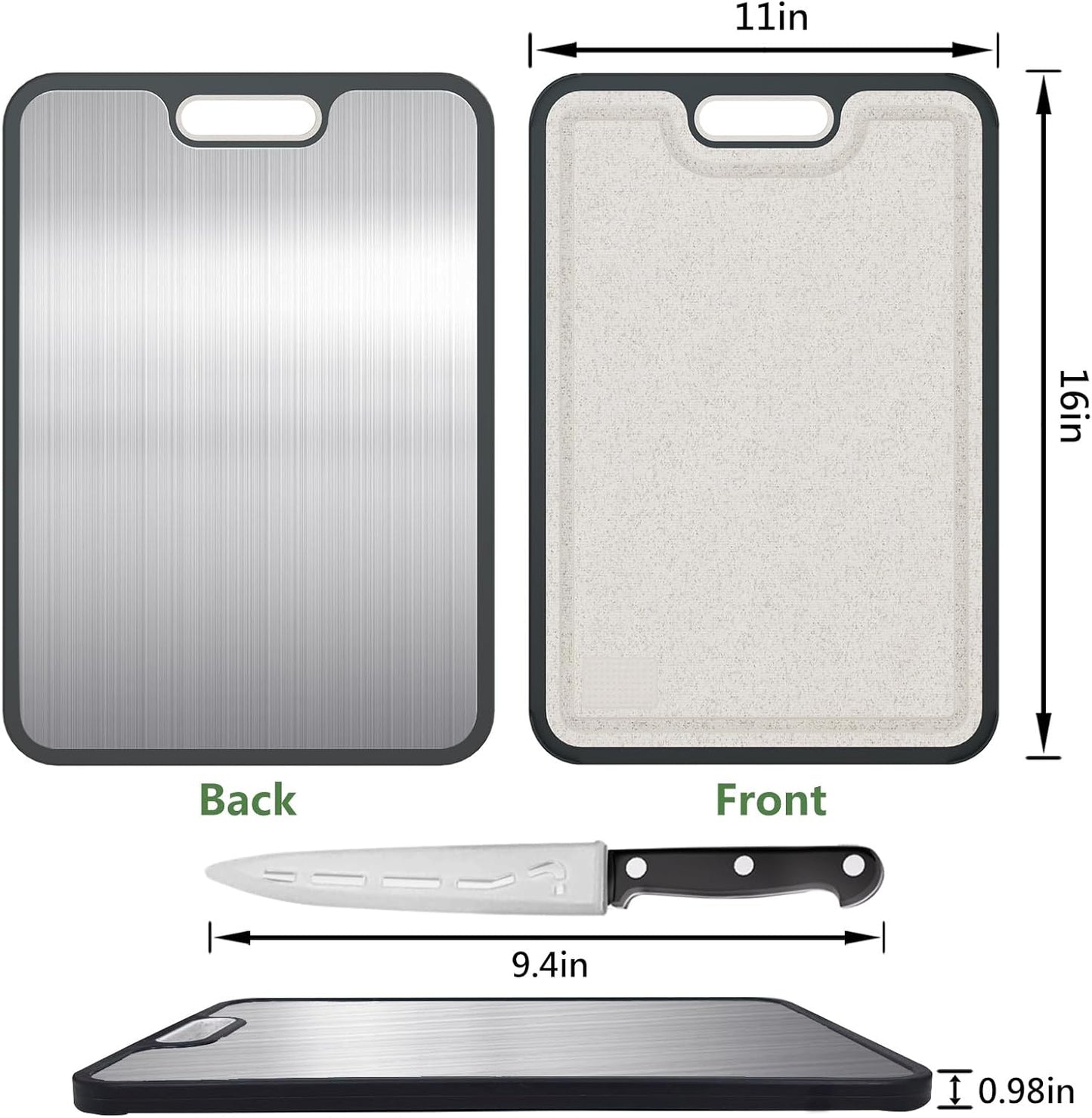 Cutting Board Double Sided With knife,HI NINGER 304 Stainless Steel Cutting Board for Kitchen,Food-Grade, Stainless Steel and Wheat Straw PP,Easy to Clean Large Cutting Board,non toxic Chopping Board