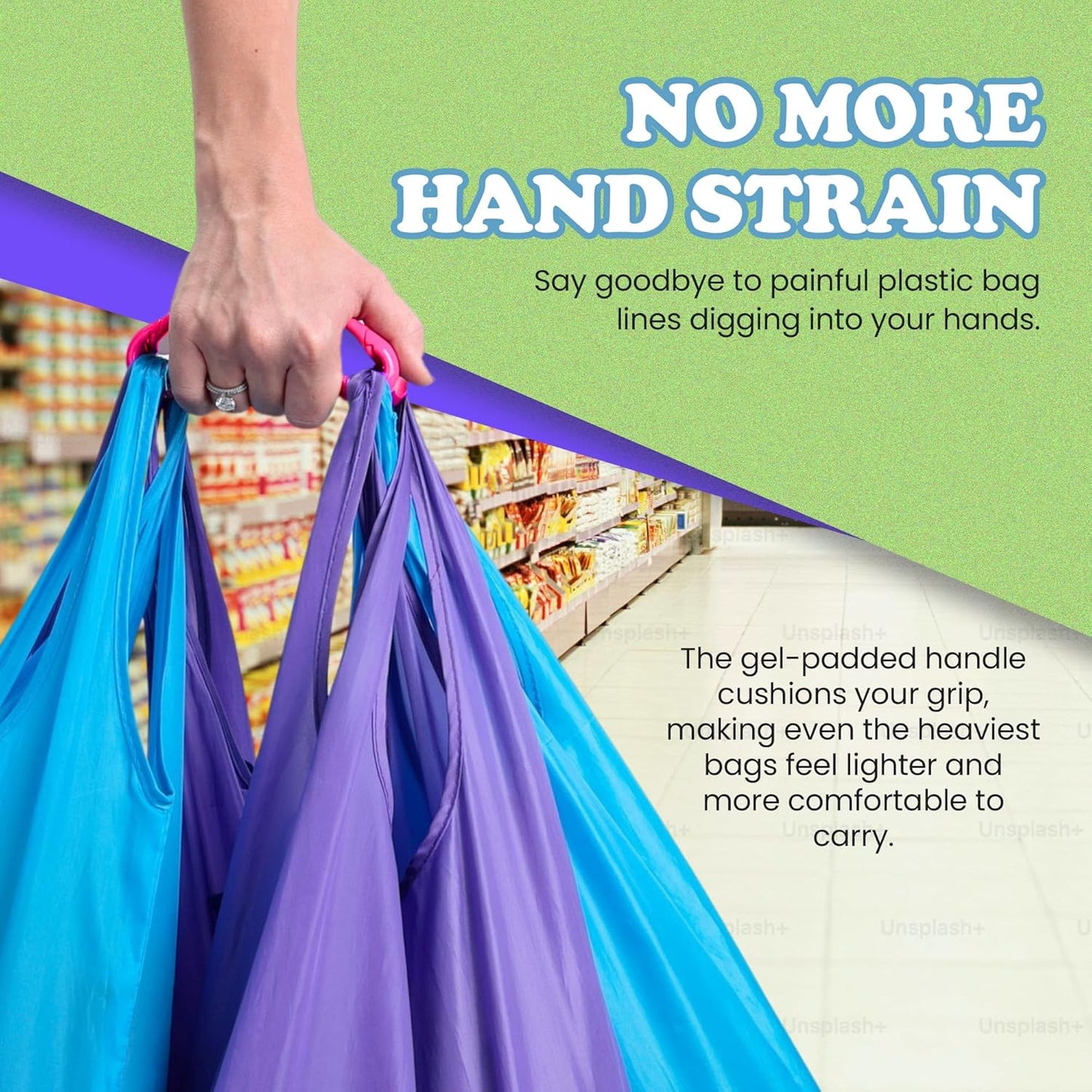 Click & Carry Kitchen Storage & Organization - Plastic Bag Organizer and Holder for Easy Shopping - Shark Tank - Gel Padding Bags Handle, Hands-Free Design for Groceries, Paint Can Carrier, 2 Pack
