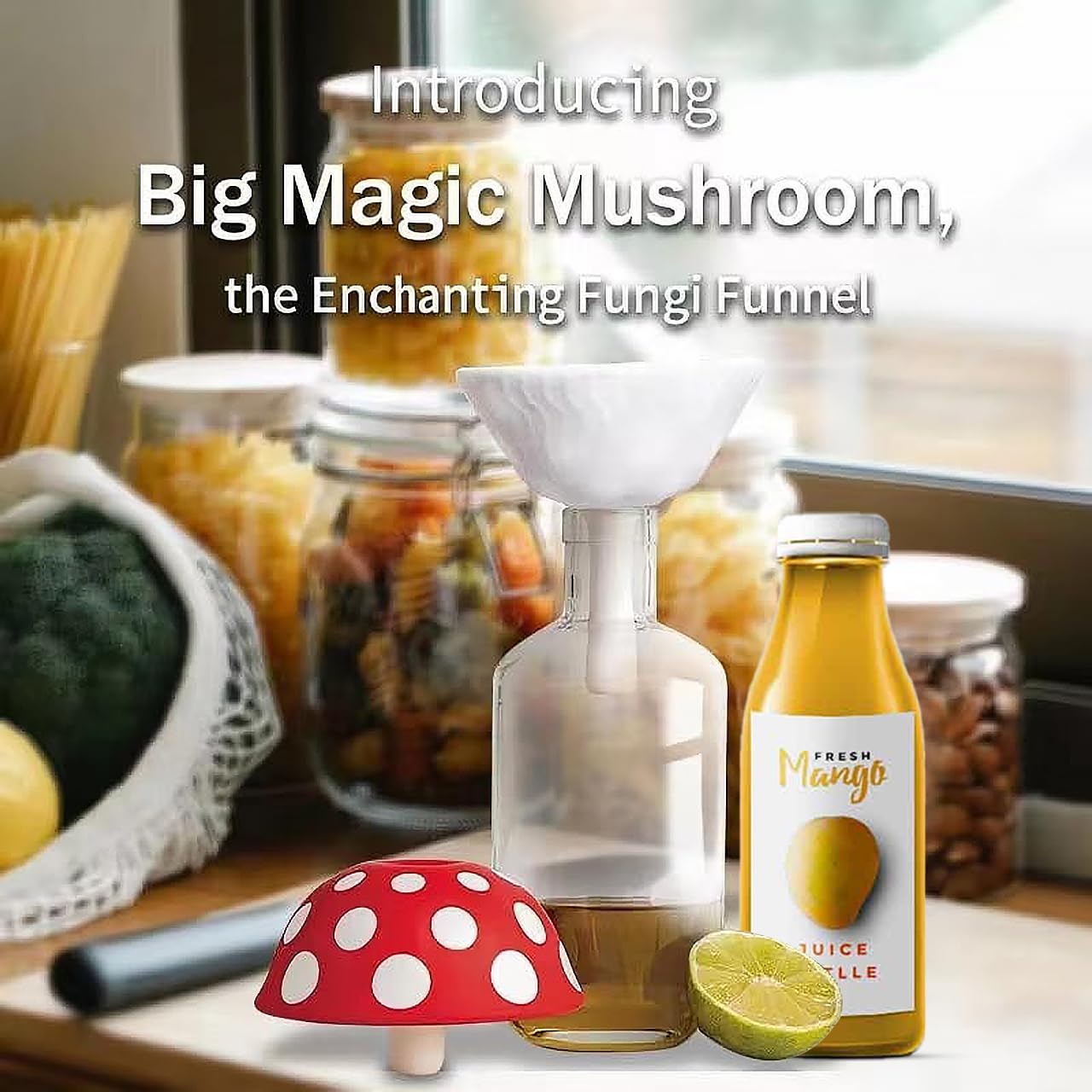 Mushroom Funnel for Kitchen,Cute Foldable Silicone Mini Funnel for Filling Bottles,Fun Kitchin Gadgets ( 2pcs )