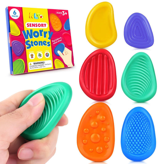 Fidget Toys Adults Sensory Stone: 6 Pack Textured Worry Stone for Autism Kids Calming Down - Fidget Stress Toys for Anxiety Relief - Small Students Prizes Fidget Toys