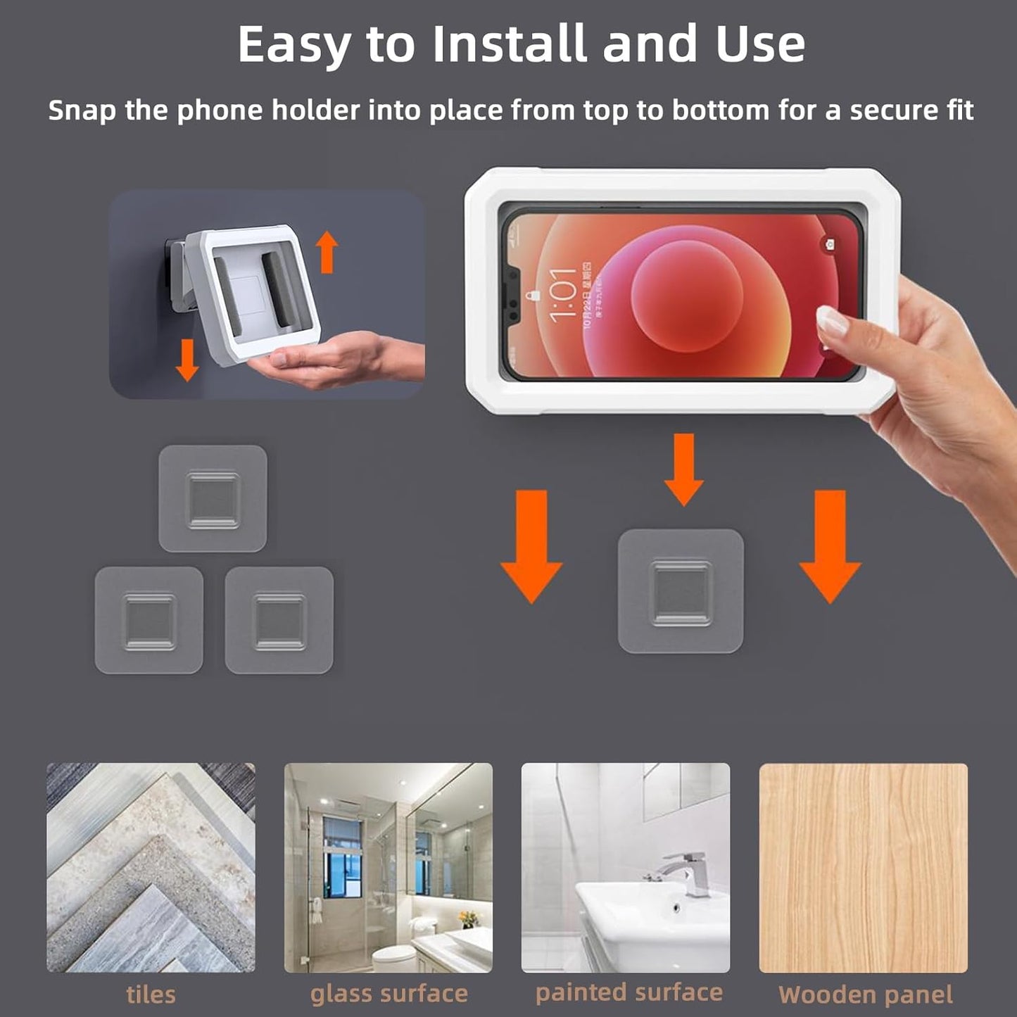 Shower Phone Holder Waterproof Adjustable Rotating Wall Mount Touchscreen Compatible Multi Functional Phone Holder for Shower Bathroom Waterproof Anti Fog Design