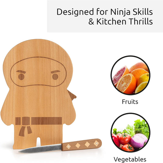 Cutting Board Wooden & Plastic Cutting Boards for Kitchen, Fun & Spooky Kitchen Gadgets, Housewarming & Goth Gifts, Dishwasher Safe (Ninja, Wood)