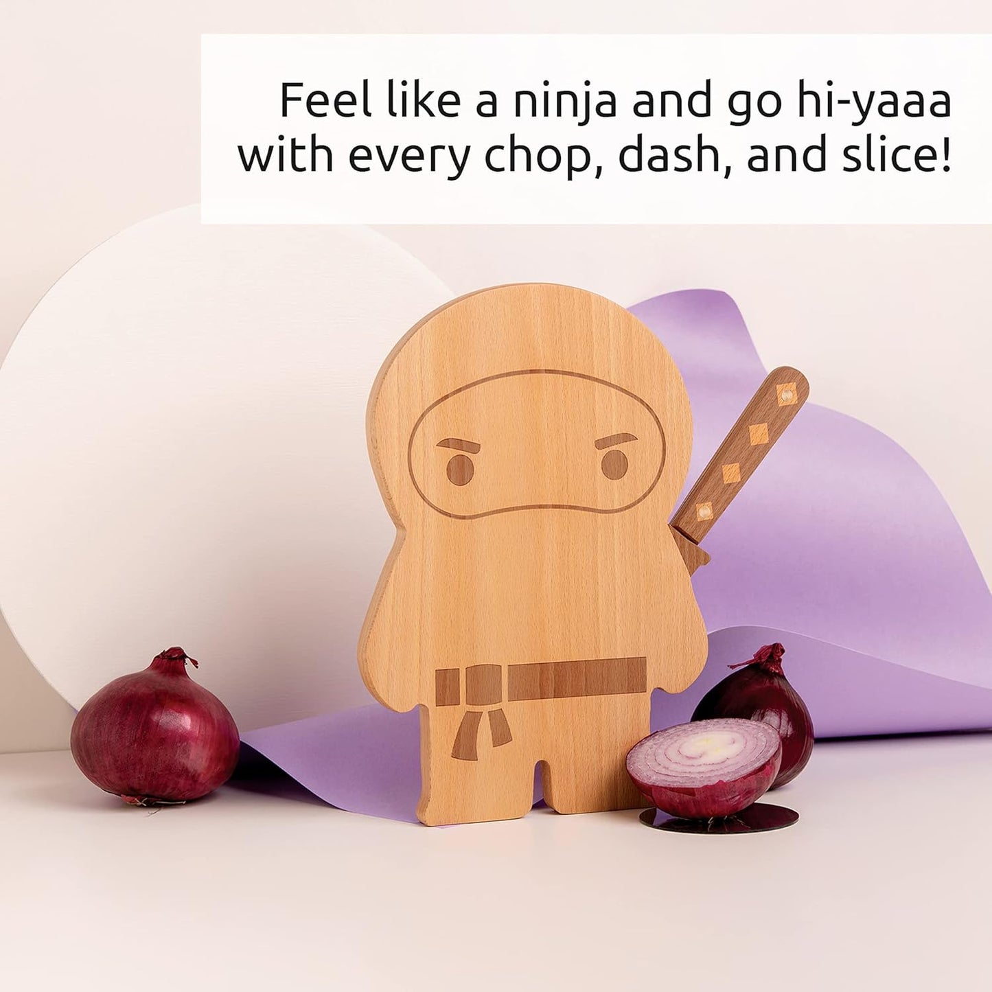 Cutting Board Wooden & Plastic Cutting Boards for Kitchen, Fun & Spooky Kitchen Gadgets, Housewarming & Goth Gifts, Dishwasher Safe (Ninja, Wood)