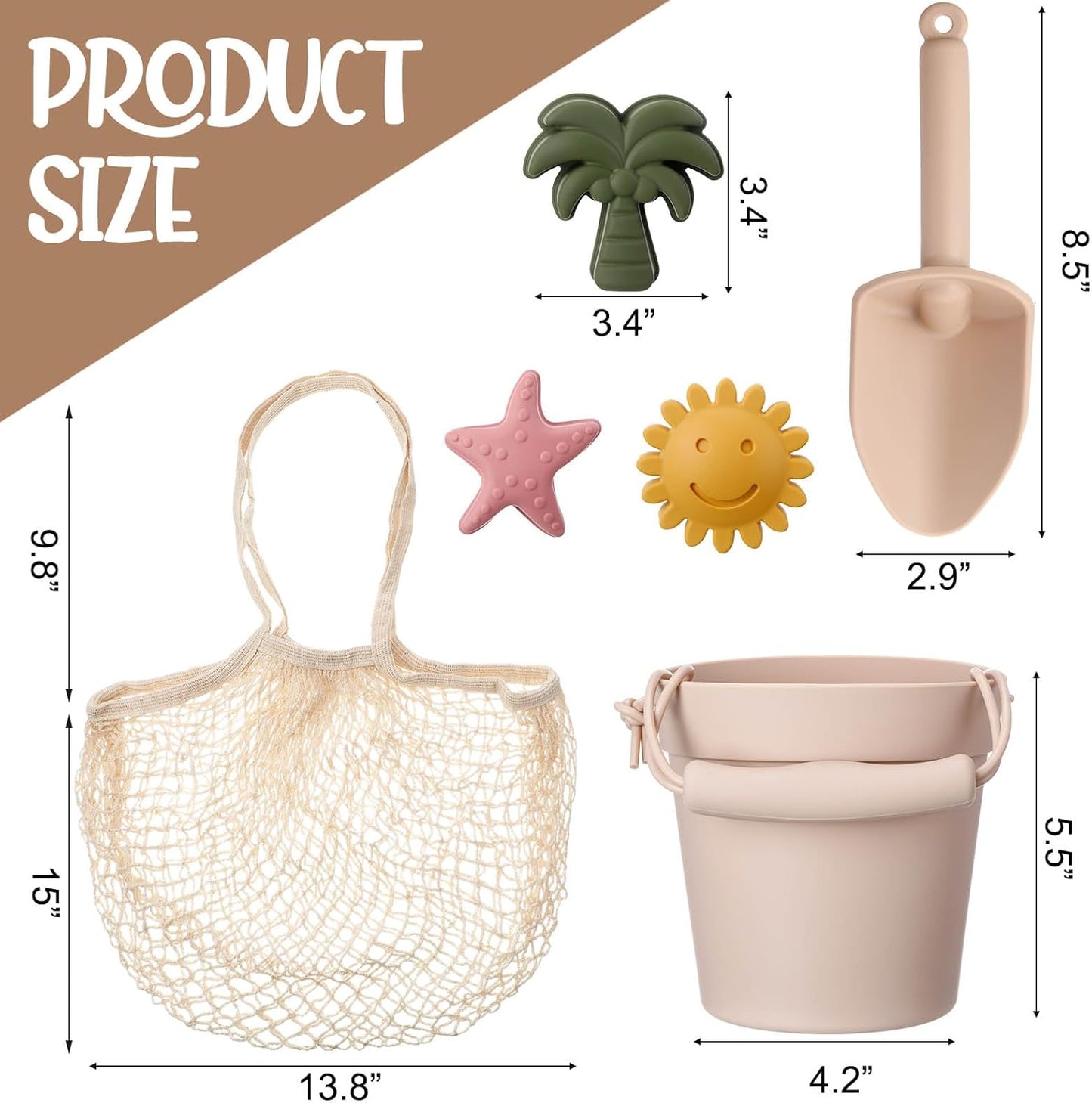 14 Pcs Silicone Beach Toys Travel Beach Set Sand Toys Include 2 Silicone Bucket Pail, 2 Shovel, 9 Sand Molds, 1 Beach Bag for Boys Girls Summer Pool Outdoor Bath Toys
